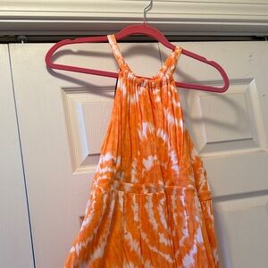 Orange and White Tie-Dye Halter summer Dress